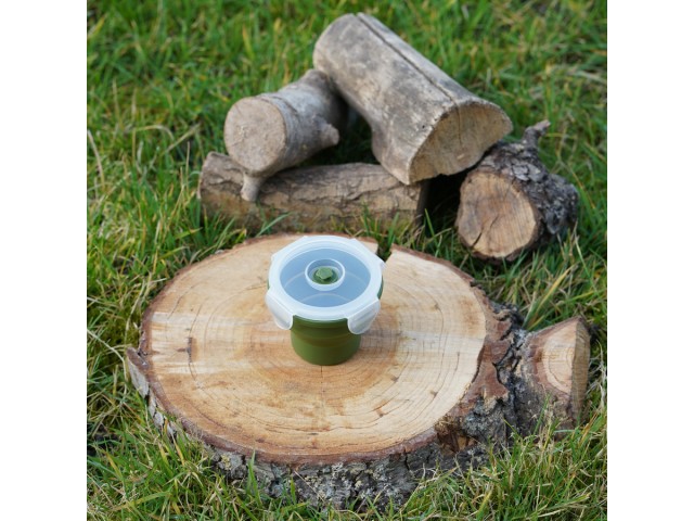 Folding Cup, with lid, Silicone, OD green, 200 ml