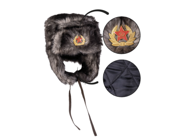 Russian Fur Winter Cap, black, with badge
