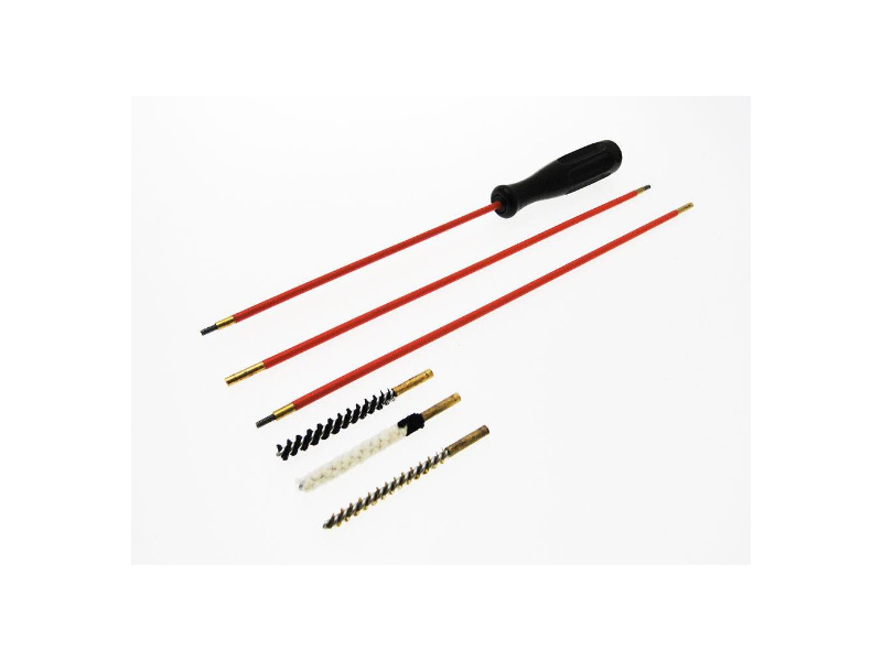 Rifle cleaning kit with three-piece brass cleaning rod.