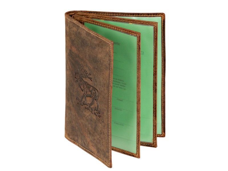 Case for firearm license and other hunting permits with wild boar motif