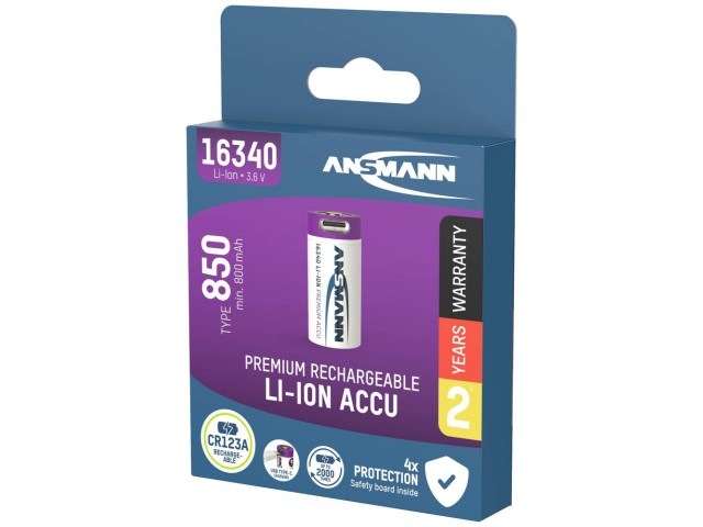 Polnilna baterija ANSMANN CR123A (16340) - 850 mAh z USB