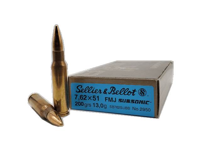 S&B 7x62x51 FMJ Subsonic Cartridge - 13.0g/200gr